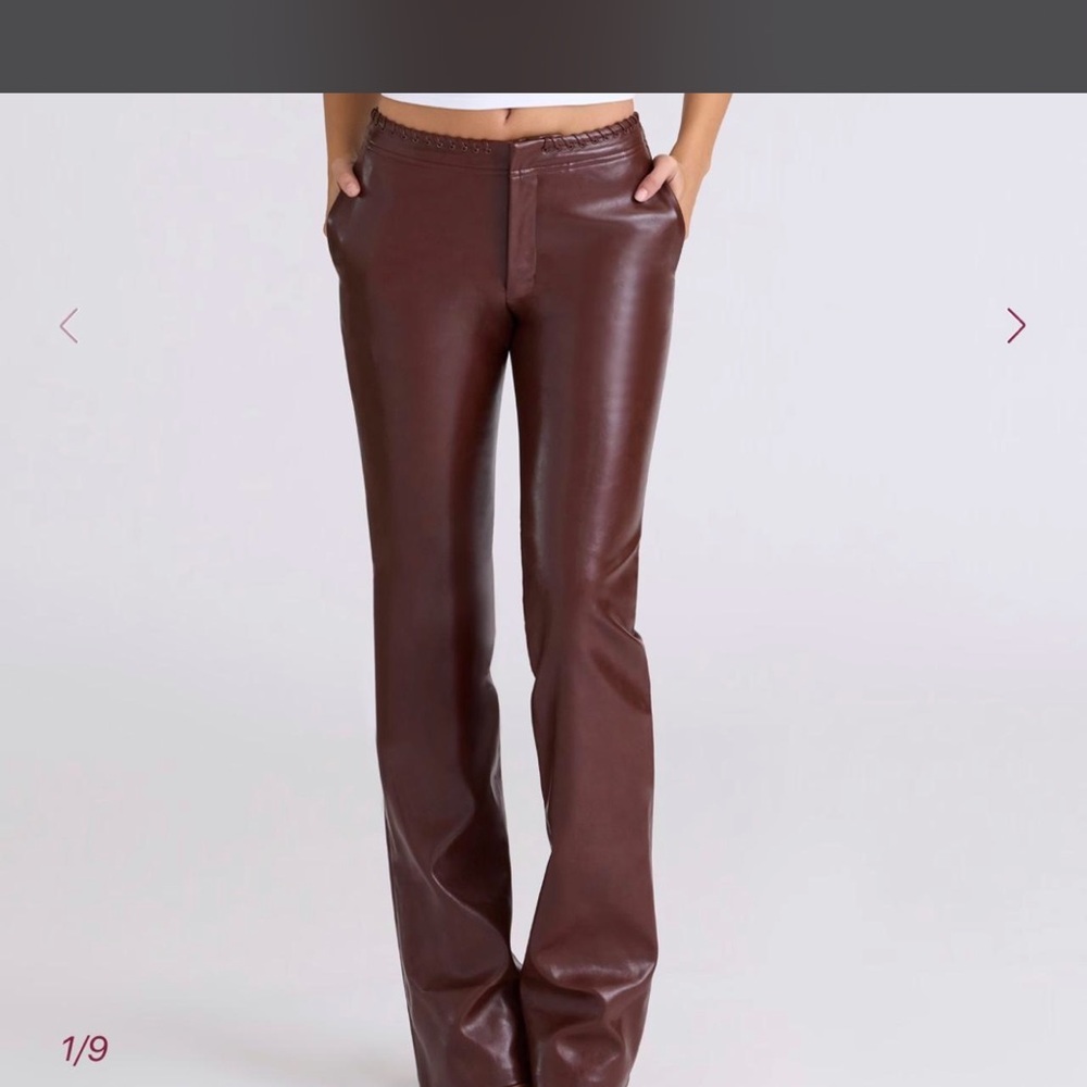 Leather-Look Bootcut Pants - Brown
